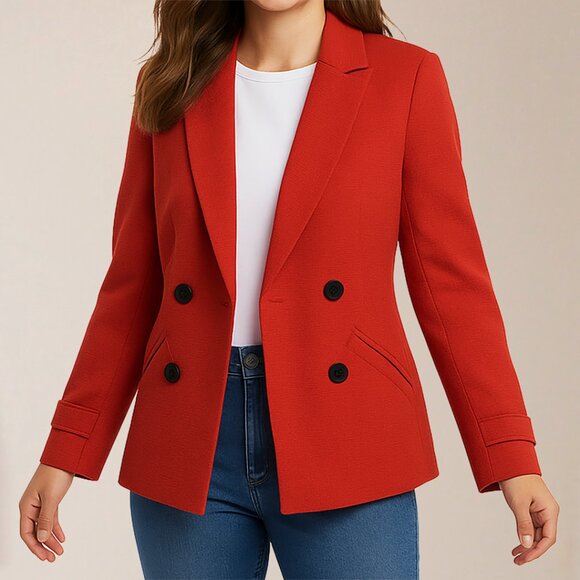 Talbots Jackets & Blazers - Talbots Ruby Red Tweed Double-Breasted Blazer Jacket 4p Classic Tailored